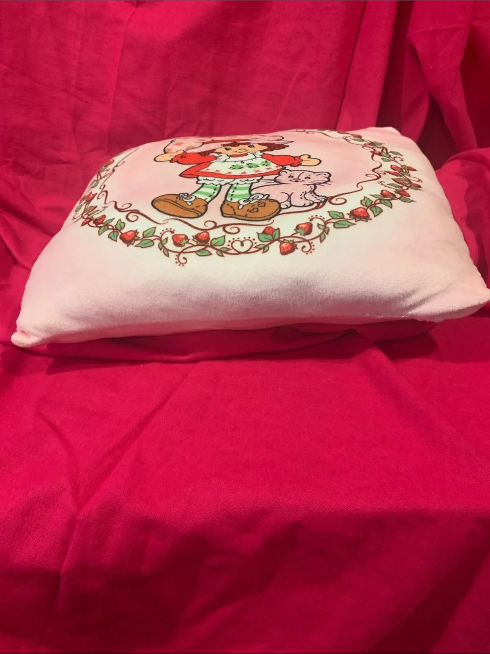 Vintage Strawberry Character Square Throw Pillow - Pink